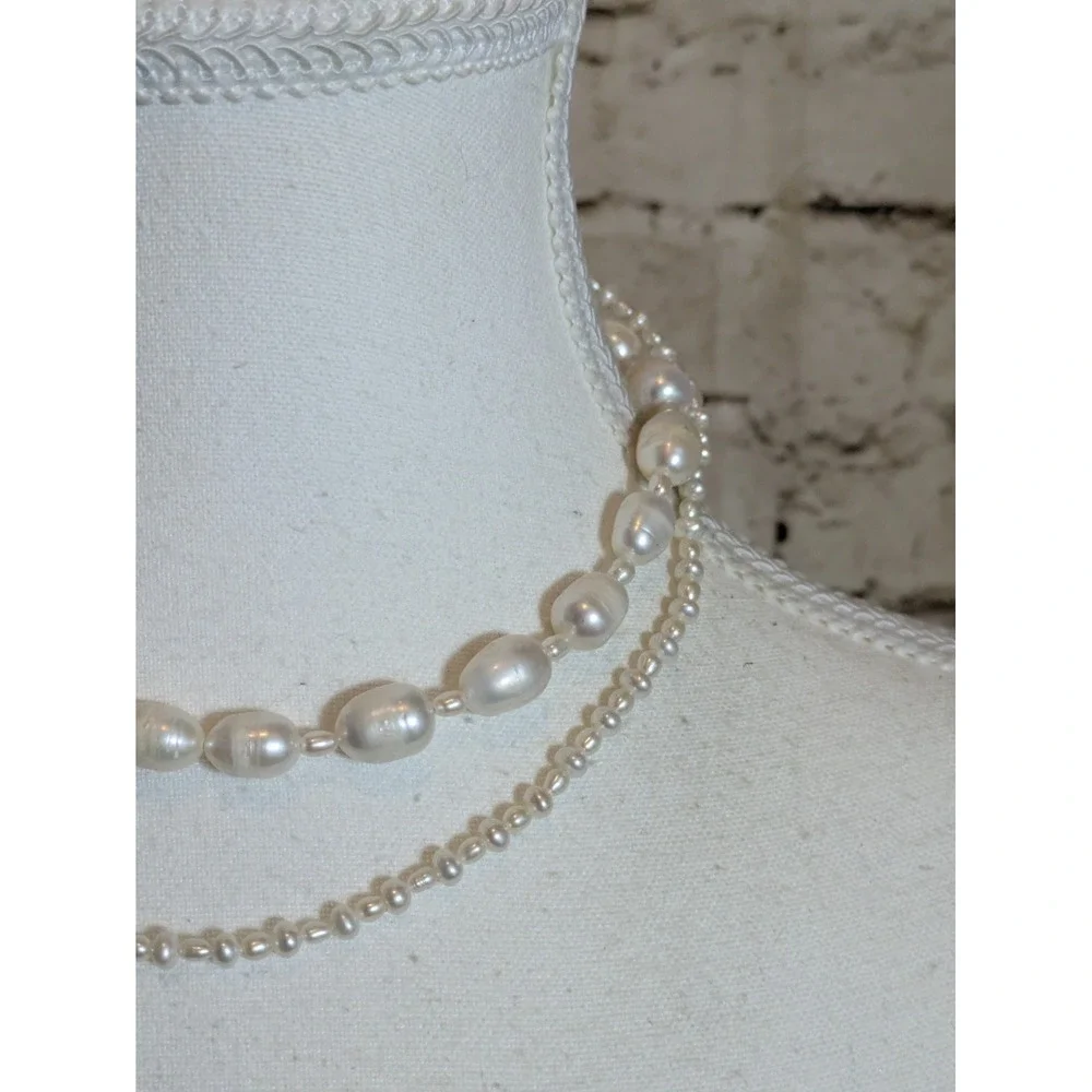 Vintage Natural Fresh Water Pearl Choker Necklace Multi Strand Romantic 12